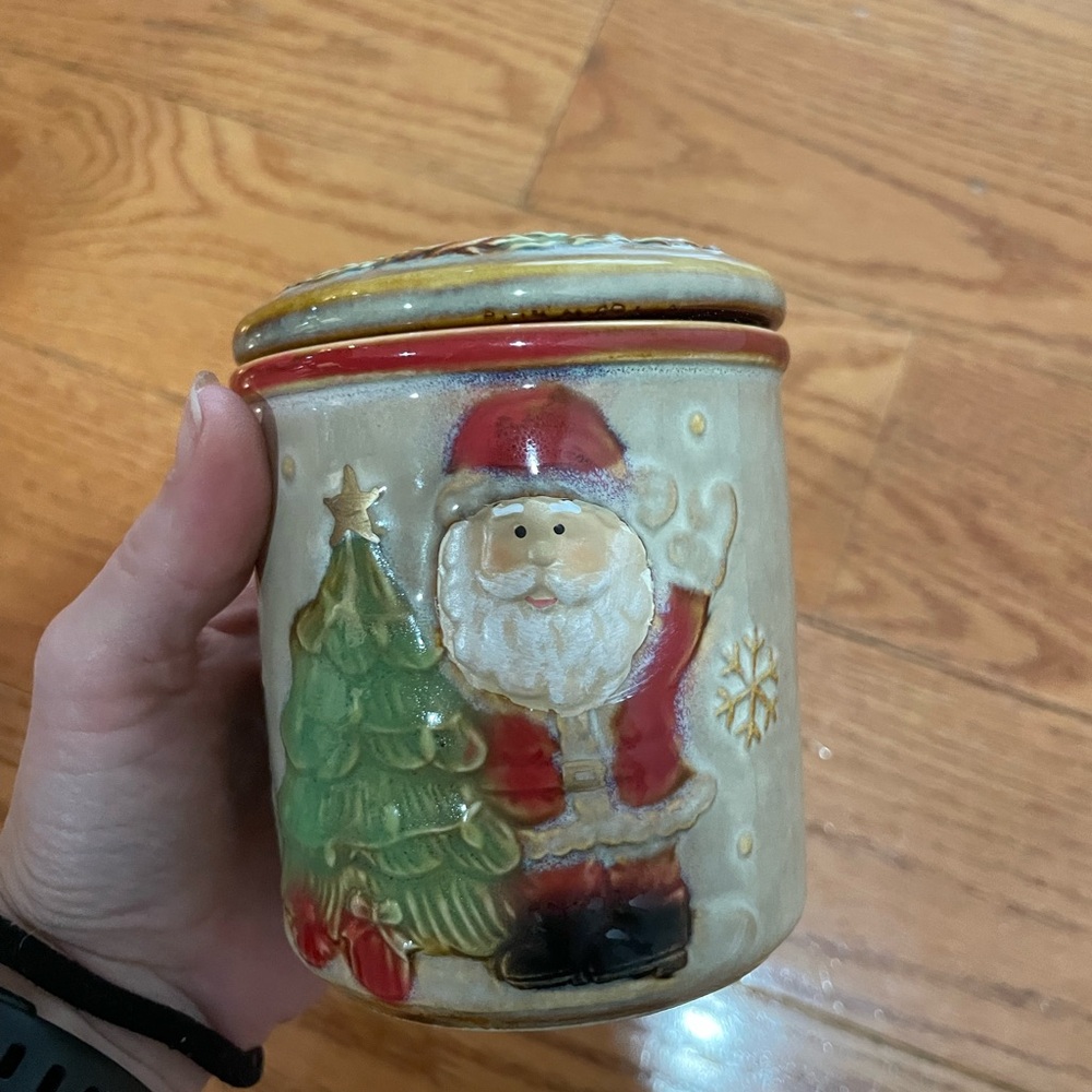 Ceramic Santa Christmas Holiday Small Canister Covered Jar Decorative Container